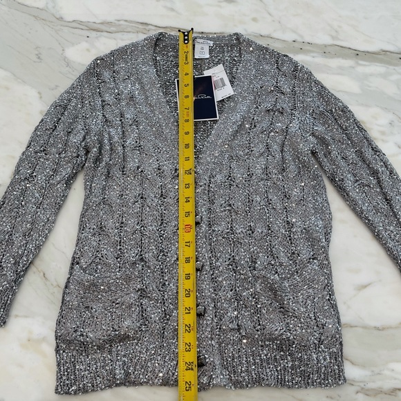 OSCAR DE LA RENTA SILVER SEQUINS SILK CARDIGAN SIZE S NWTS! - Picture 14 of 16